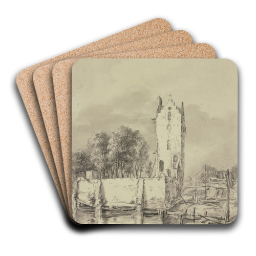 Turm bei einer Mauer, von Wasser umgeben by Jan Hulswit Art Drink Coaster set