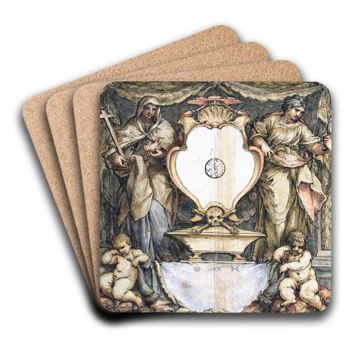 Presentation Drawing for an Epitaph by Lazzaro Baldi Art Drink Coaster set