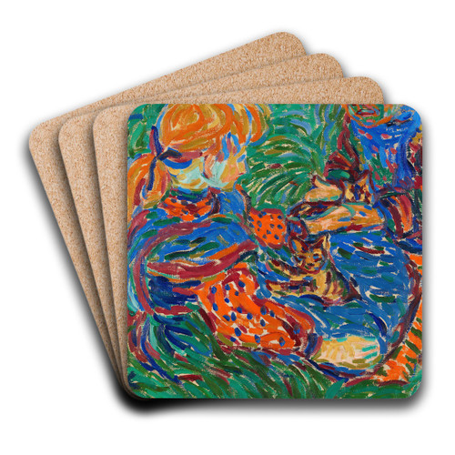 Zwei mit Katzen spielende Mdchen by Ernst Ludwig Kirchner Art Drink Coaster set