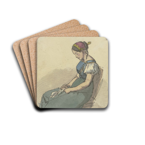 Sitzendes Mdchen, schlafend by Jakob Frchtegott Dielmann Drink Coasters - set of 4