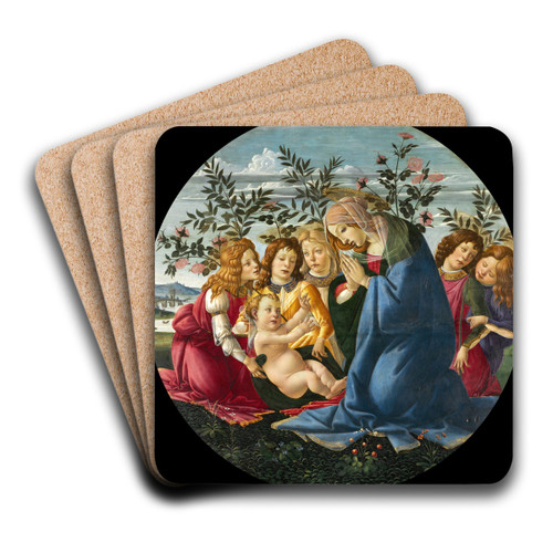 Madonna Adoring the Child with Five Angels by Sandro Botticelli Art Drink Coaster set