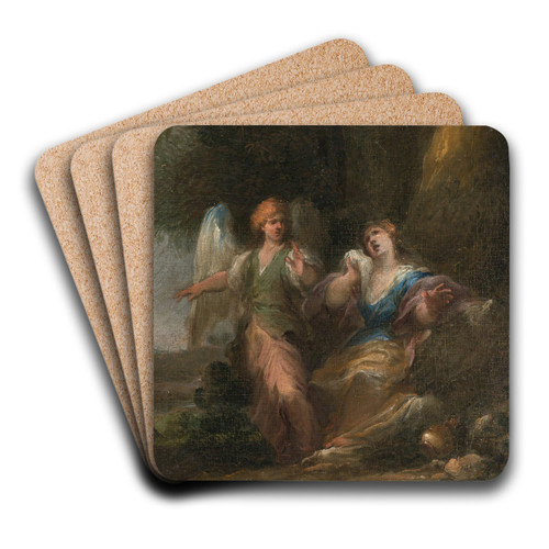 HAGAR AND THE ANGEL IN A CAVE by Italian School Art Drink Coaster set