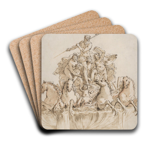 Design for a Fountain with Neptune in his Chariot by Francesco Fontebasso Art Drink Coaster set