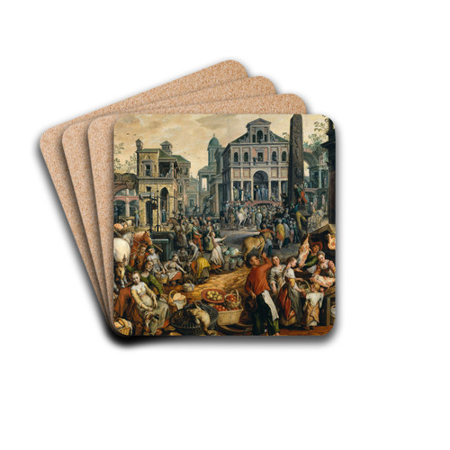 Market Scene with Ecce Homo by Joachim Beuckelaer Drink Coasters - set of 4 Market Scene with Ecce Homo by Joachim Beuckelaer Drink Coasters - set of 4