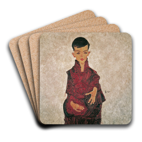 Reinerbub (Bildnis Herbert Reiner) by Egon Schiele Art Drink Coaster set Reinerbub (Bildnis Herbert Reiner) by Egon Schiele Art Drink Coaster set