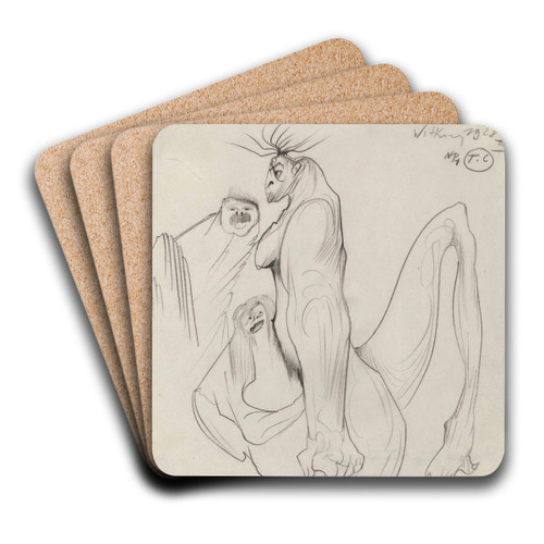 Symbolic composition with three figures by Stanisaw Ignacy Witkiewicz Art Drink Coaster set