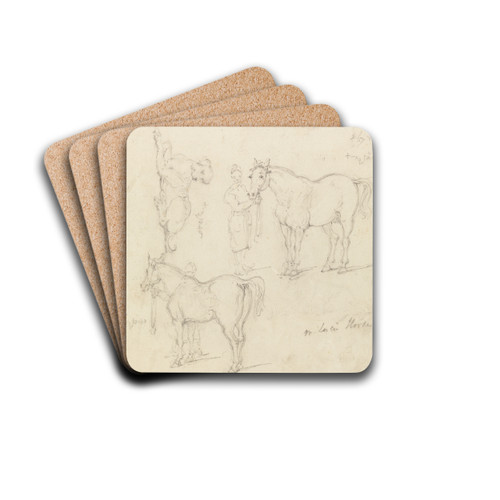 Studies of Horses with Chinese Grooms, and a Dog by George Chinnery Drink Coasters - set of 4