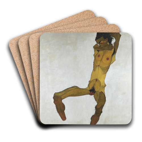 Seated Male Nude (Self-Portrait) by Egon Schiele Art Drink Coaster set