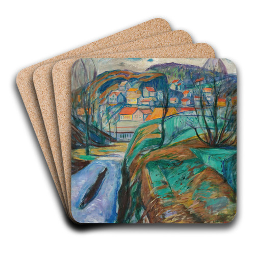 Krager Om Vren (Krager In Spring) by Edvard Munch Art Drink Coaster set