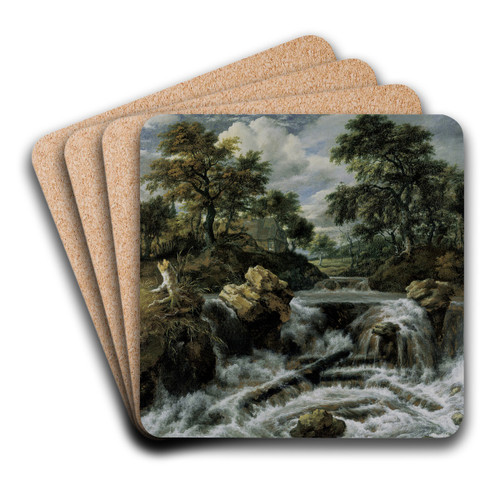Waterfall in the Foothills (Norwegian Waterfall) by Jacob van Ruisdael Art Drink Coaster set