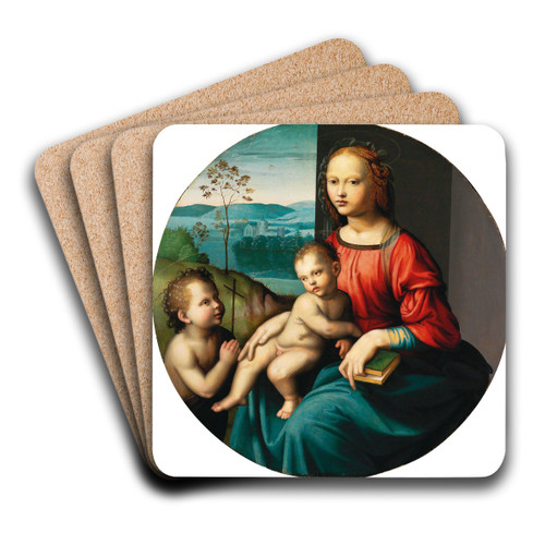 The Madonna and Child with the Infant Saint John the Baptist by The Master of the Scandicci Lamentation Art Drink Coaster set