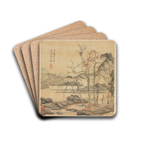Daoist and Crane in Autumn Landscape by Chen Hongshou Drink Coasters - set of 4