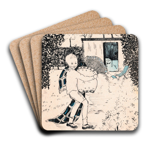 Jongen met kussens en deken in een tuin by A. Tinbergen Art Drink Coaster set Jongen met kussens en deken in een tuin by A. Tinbergen Art Drink Coaster set