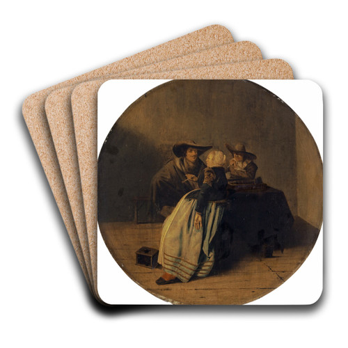 Interior with a Party Smoking Around a Table by Pieter Codde Art Drink Coaster set Interior with a Party Smoking Around a Table by Pieter Codde Art Drink Coaster set