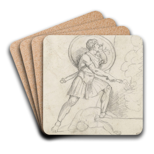 Warrior with a Shield and Torch by Jacques Louis David Art Drink Coaster set