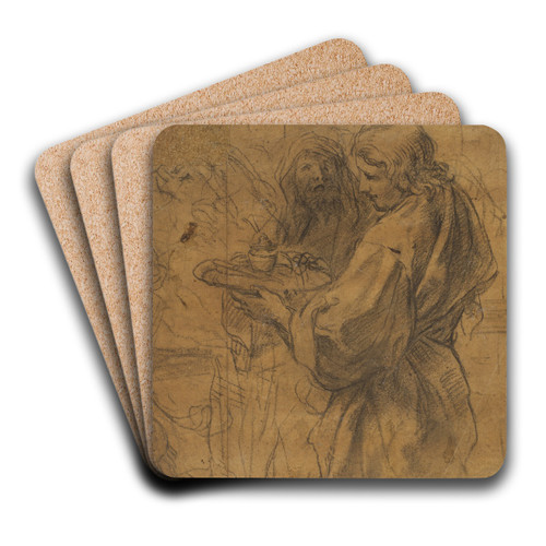 En ung mand med en bakke og bag ham en ldre mand med draperet hoved by Girolamo Troppa Art Drink Coaster set