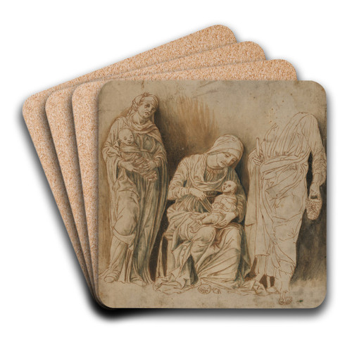 The Holy Family with Saint Elizabeth and the Infant John the Baptist by Follower of Andrea Mantegna Art Drink Coaster set