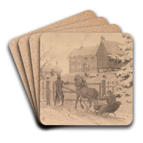 En gammeldags juleaften by Hans Gude Art Drink Coaster set