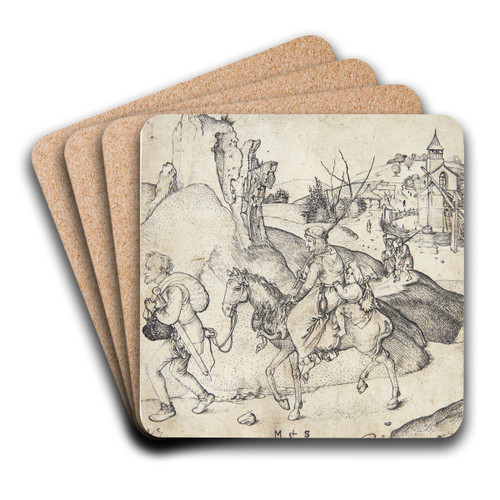 Bondefamilie p vej til marked by Martin Schongauer Art Drink Coaster set