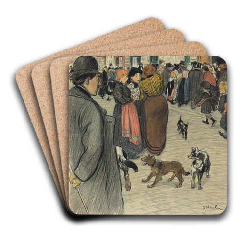 Watching The Crowd by Thophile Alexandre Steinlen Art Drink Coaster set