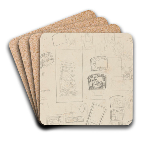 Schetsblad met compositie-studies by Richard Nicolas Roland Holst Art Drink Coaster set Schetsblad met compositie-studies by Richard Nicolas Roland Holst Art Drink Coaster set