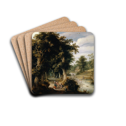 River Landscape with Oak Forest by Alexander Keirincx Drink Coasters - set of 4