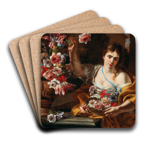 A Young Woman Taking A Flower From A Vase by Abraham Brueghel Art Drink Coaster set