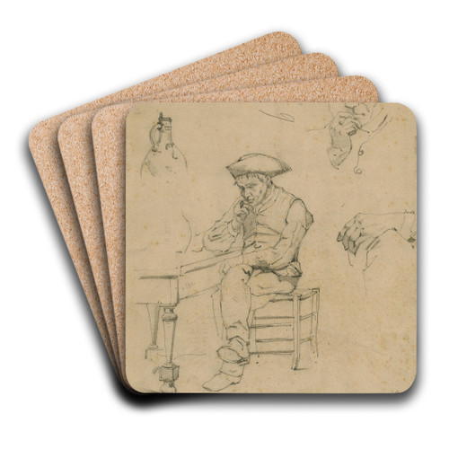 Man with a pipe sitting at a table, study of a hand, smoking man and a jar by Floris Verster Art Drink Coaster set Man with a pipe sitting at a table, study of a hand, smoking man and a jar by Floris Verster Art Drink Coaster set