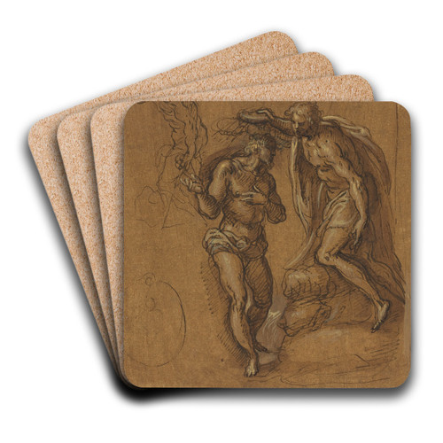 Sketch for a Baptism of Christ by Jacopo Palma il Giovane Art Drink Coaster set