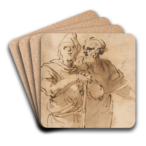 Two Men Seen Three- Quarter Length by Salvator Rosa Art Drink Coaster set
