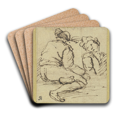 Two figures; on the left a seated man seen from the rear, on the right a half-length figure by Salvator Rosa Art Drink Coaster set