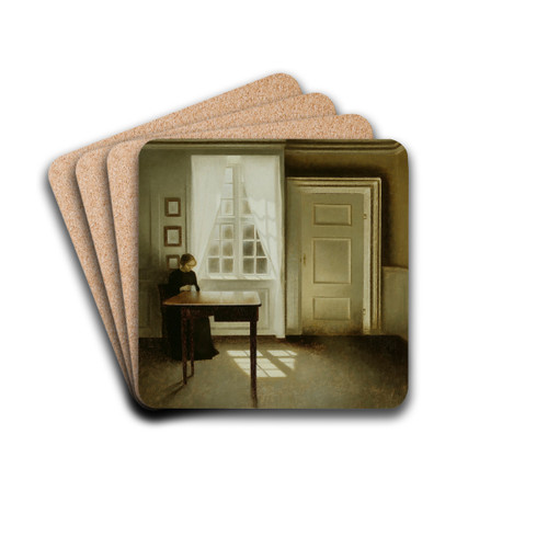 Interior With A Lady by Vilhelm Hammershi Drink Coasters - set of 4