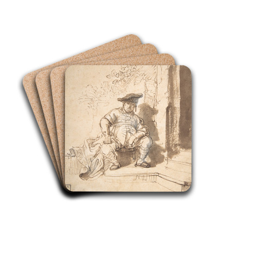 Seated Man Wearing a Flat Cap by Rembrandt van Rijn Drink Coasters - set of 4