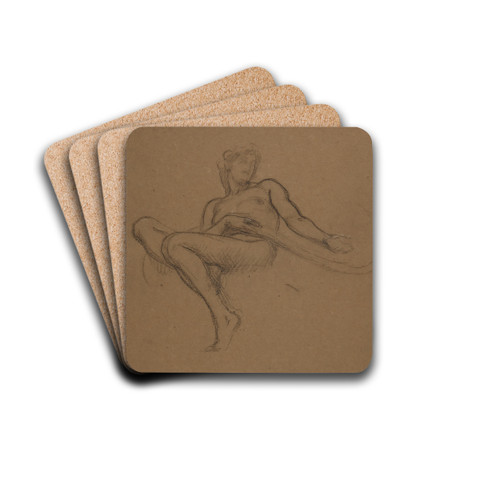 Female nude seated, study for the Garden of the Hesperides by Frederic Leighton Drink Coasters - set of 4