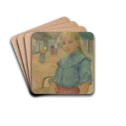 Little girl with a basket by Elemr Halsz-Hradil Drink Coasters - set of 4 Little girl with a basket by Elemr Halsz-Hradil Drink Coasters - set of 4