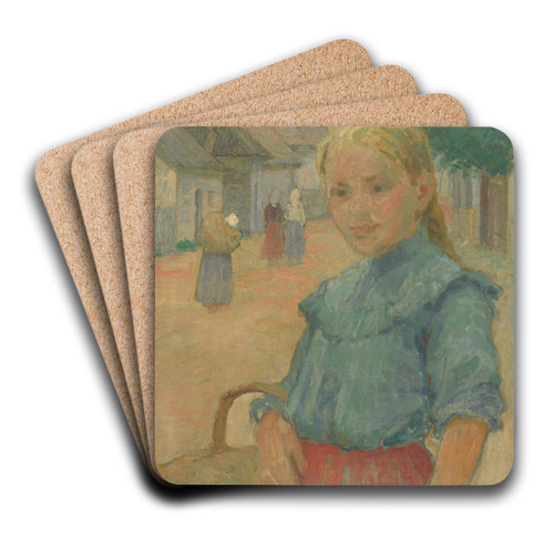 Little girl with a basket by Elemr Halsz-Hradil Art Drink Coaster set Little girl with a basket by Elemr Halsz-Hradil Art Drink Coaster set