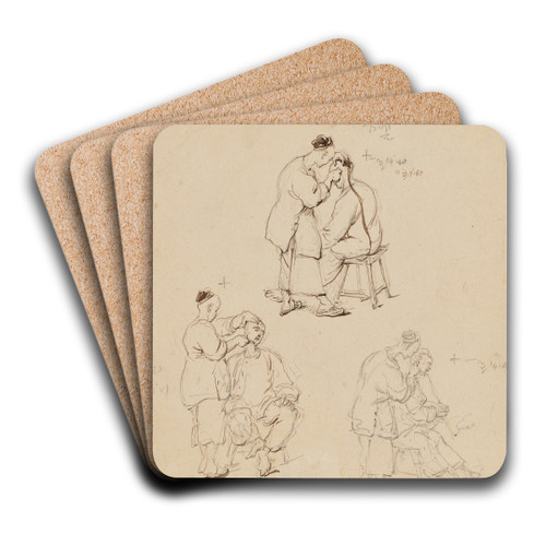 Three studies of a Chinese barber by George Chinnery Art Drink Coaster set
