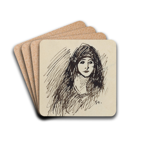 Portrait of the Artist's Wife by Thophile Alexandre Steinlen Drink Coasters - set of 4 Portrait of the Artist's Wife by Thophile Alexandre Steinlen Drink Coasters - set of 4