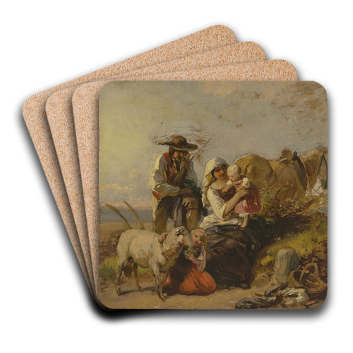 Bauernfamilie mit Pferd und Ziege auf dem Feld by Jakob Becker Art Drink Coaster set