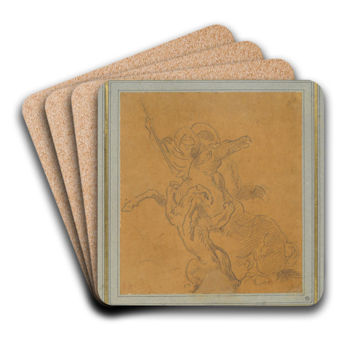 Lion Attacking a Horse with Rider (Sketch for The TigerHunt) by Eugne Delacroix Art Drink Coaster set
