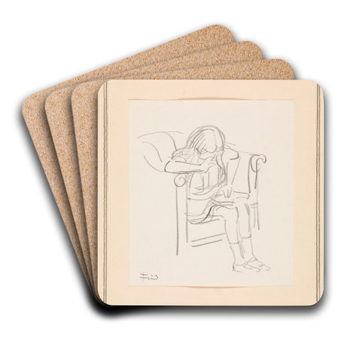 Pige der sidder i en stol og lser by Ludvig Find Art Drink Coaster set