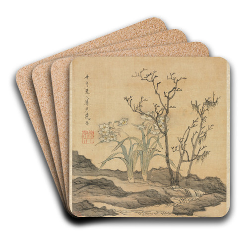 Narcissus and Bare Trees by Chen Hongshou Art Drink Coaster set