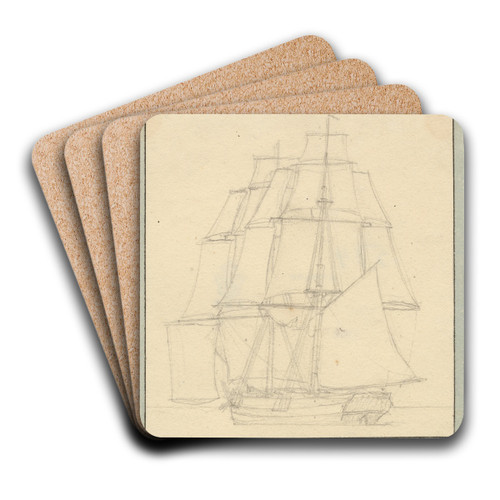 En brig med lsejl by Christoffer Wilhelm Eckersberg Art Drink Coaster set