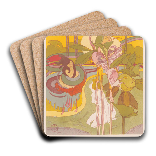 Vrouw krijgt visioen in een tuin by Georges de Feure Art Drink Coaster set