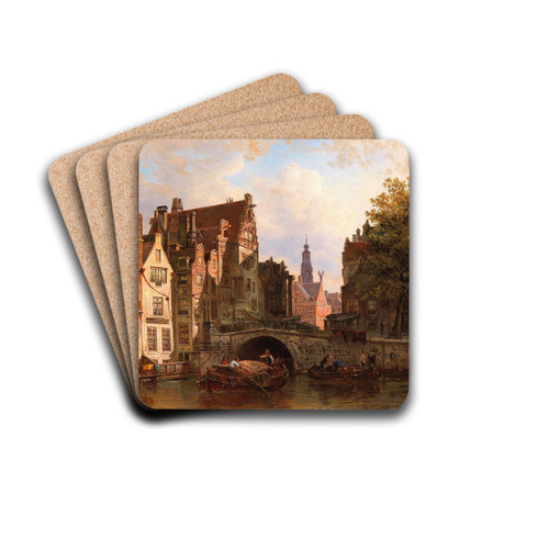 Scene in Amsterdam by Elias Pieter van Bommel Drink Coasters - set of 4