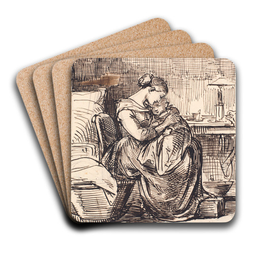 Moder med sovende barn p skdet i sovekammer by Wilhelm Marstrand Art Drink Coaster set