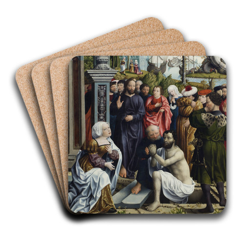 The Raising of Lazarus by Master of the Legend of the Magdalen Art Drink Coaster set