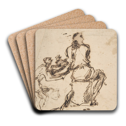 Seated Figure Receiving an Object Presented by a Smaller Figure by Domenico Gargiulo Art Drink Coaster set