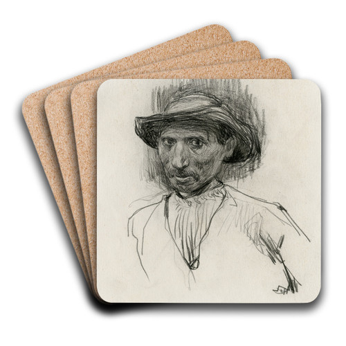 Kop van een man, portret van een arbeider by Isaac Israls Art Drink Coaster set