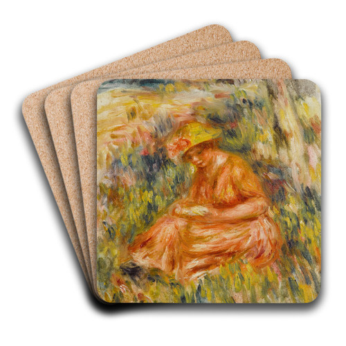 Femme lisant dans un paysage by Pierre-Auguste Renoir Art Drink Coaster set